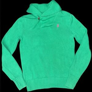 Ralph Lauren Sport Green Button Cowl Sweater Pink Logo S